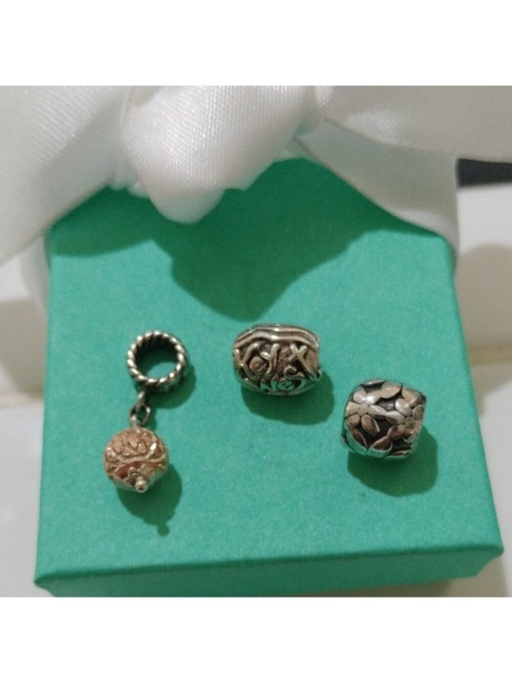 Sterling Silver Key West, MA Rose Gold & RCI Floral European Bracelet Charm Set